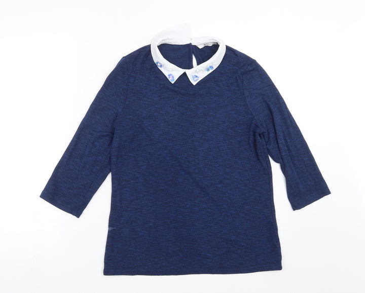 TU Womens Blue Knit Pullover Jumper Size 8 - floral beading detail