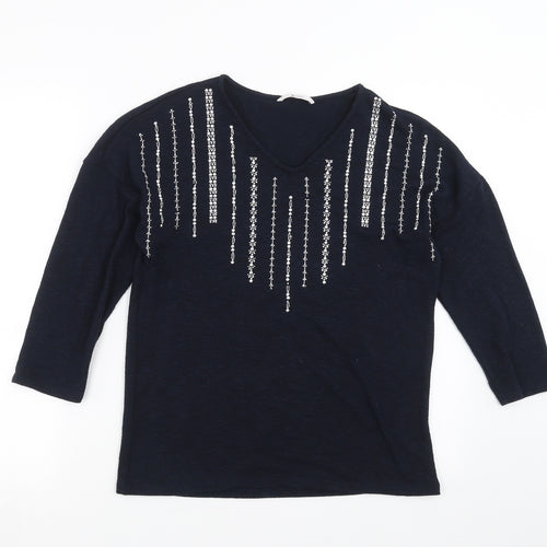 TU Womens Blue  Knit Pullover Jumper Size 8  - beaded detail