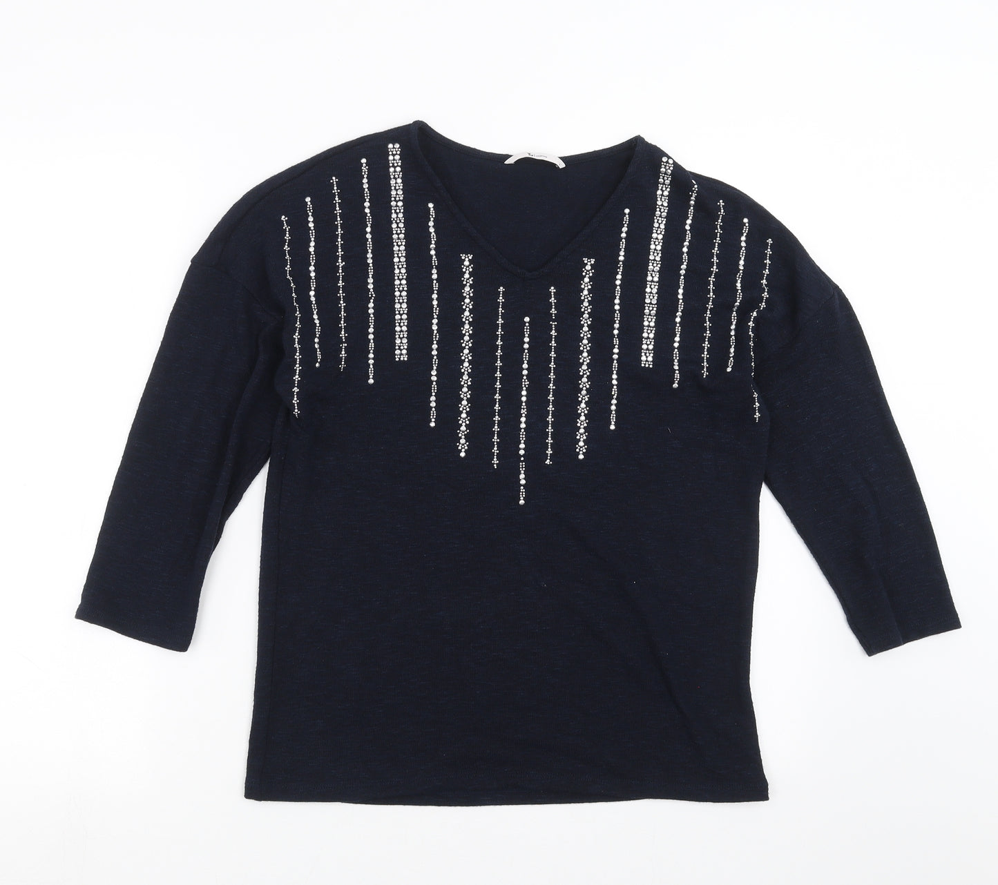 TU Womens Blue  Knit Pullover Jumper Size 8  - beaded detail