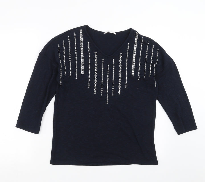 TU Womens Blue  Knit Pullover Jumper Size 8  - beaded detail