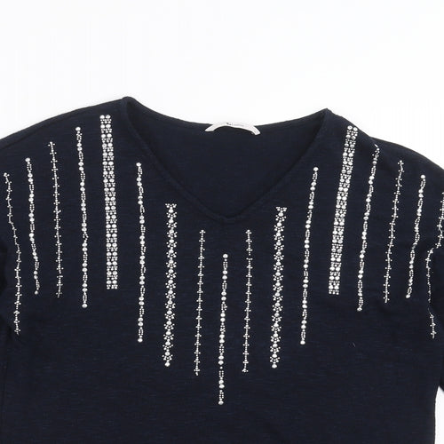 TU Womens Blue  Knit Pullover Jumper Size 8  - beaded detail