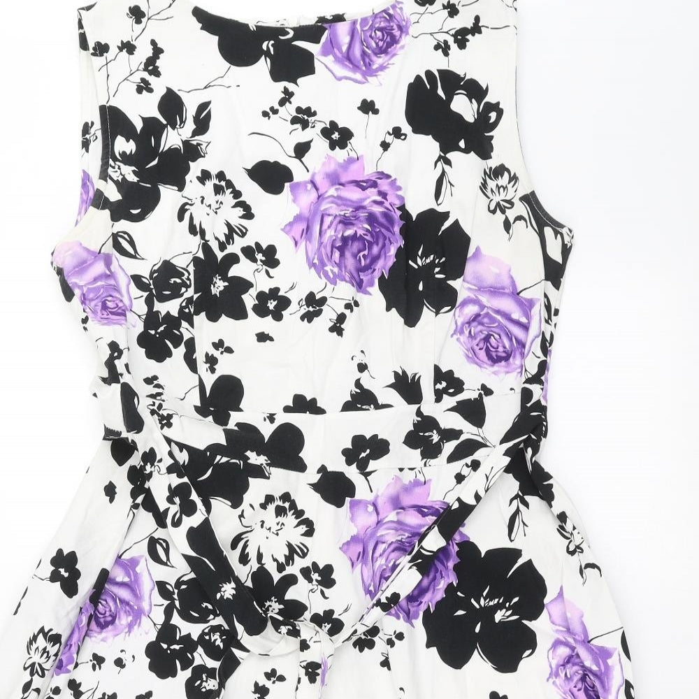 Preworn Womens White Floral  A-Line  Size 2XL