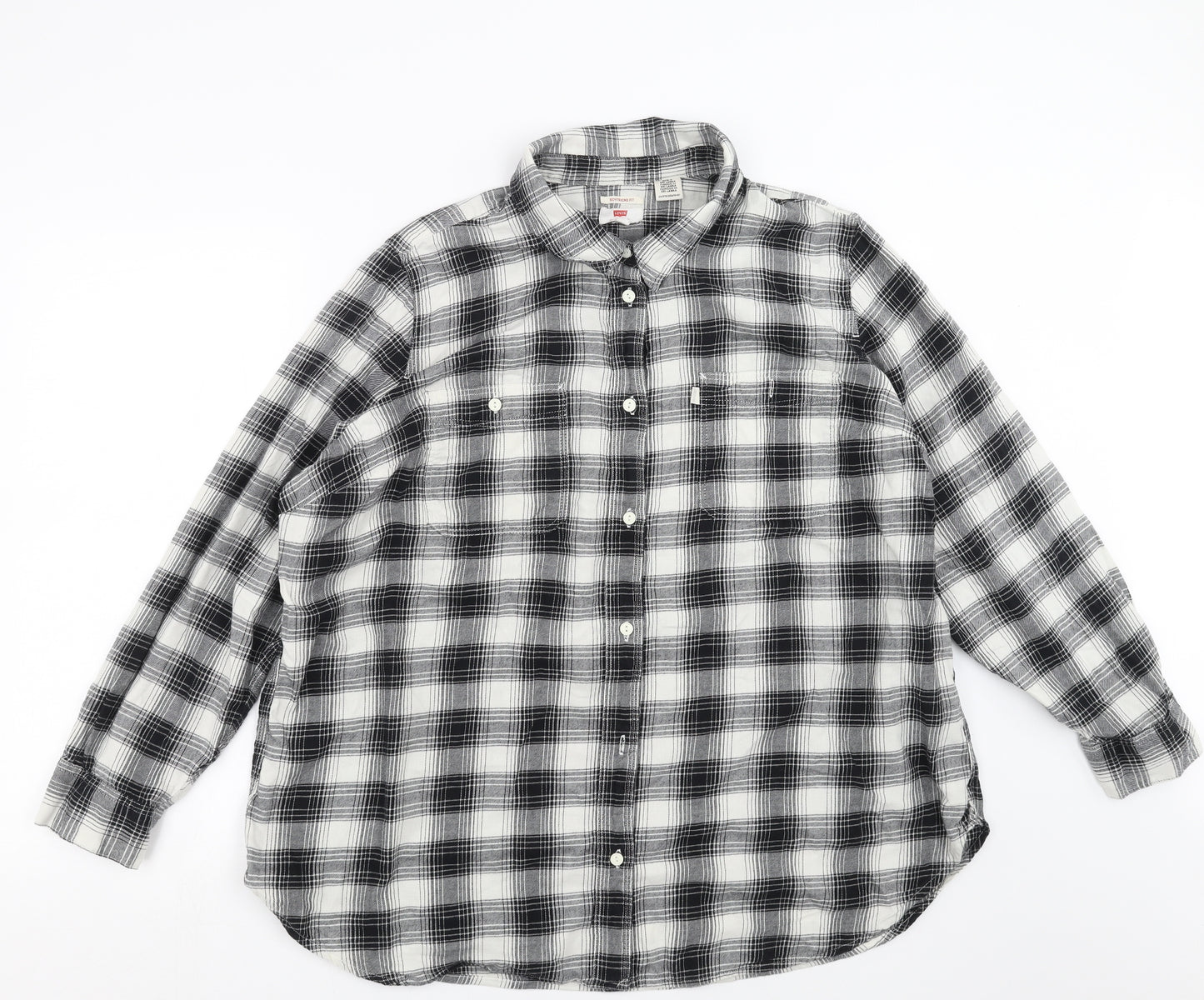 LEVIS Womens Black Check  Basic Button-Up Size 2XL  - Boyfriend Fit
