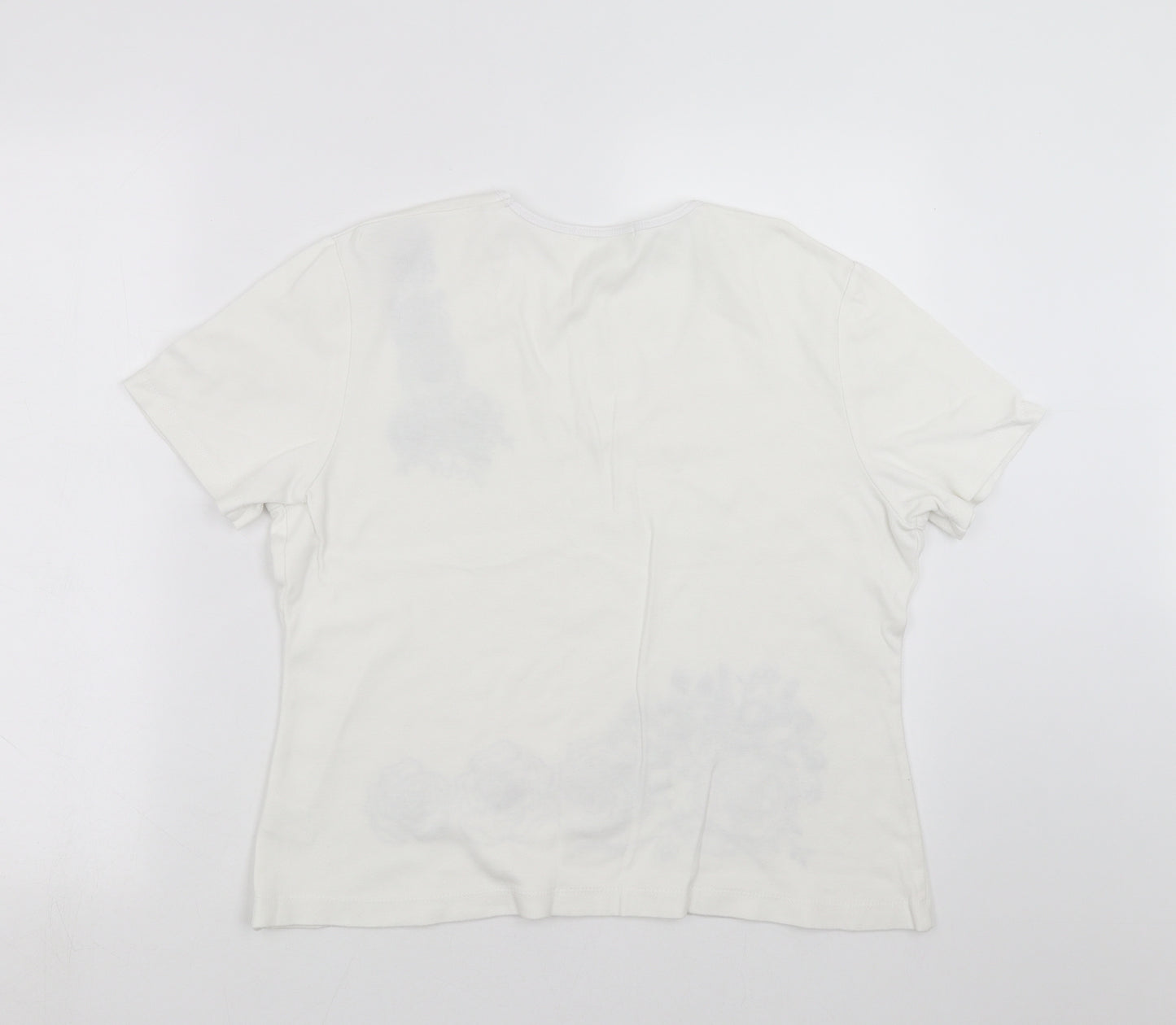Viz A Viz Womens White   Basic T-Shirt Size 16  - Floral embroidery