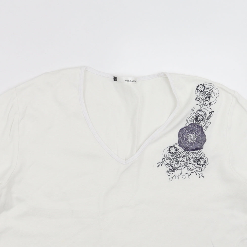 Viz A Viz Womens White   Basic T-Shirt Size 16  - Floral embroidery