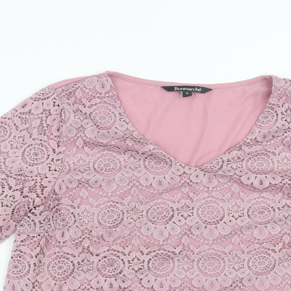 Bonmarché Womens Purple Floral  Basic Blouse Size 16