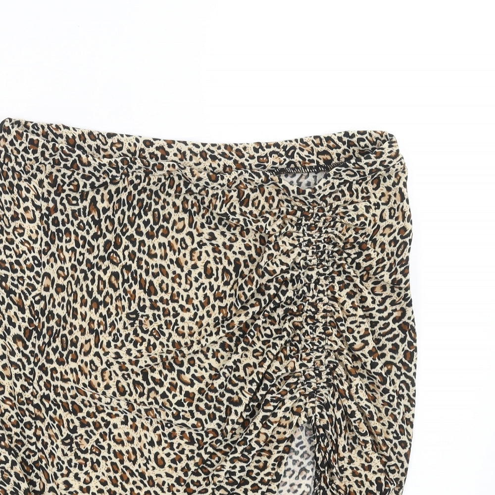 SheIn Womens Brown Animal Print  Straight & Pencil Skirt Size L  - ruched