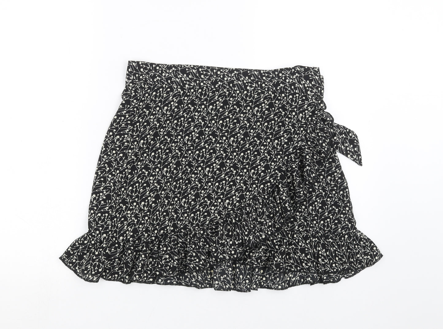 SheIn Womens Black Floral  Wrap Skirt Size L