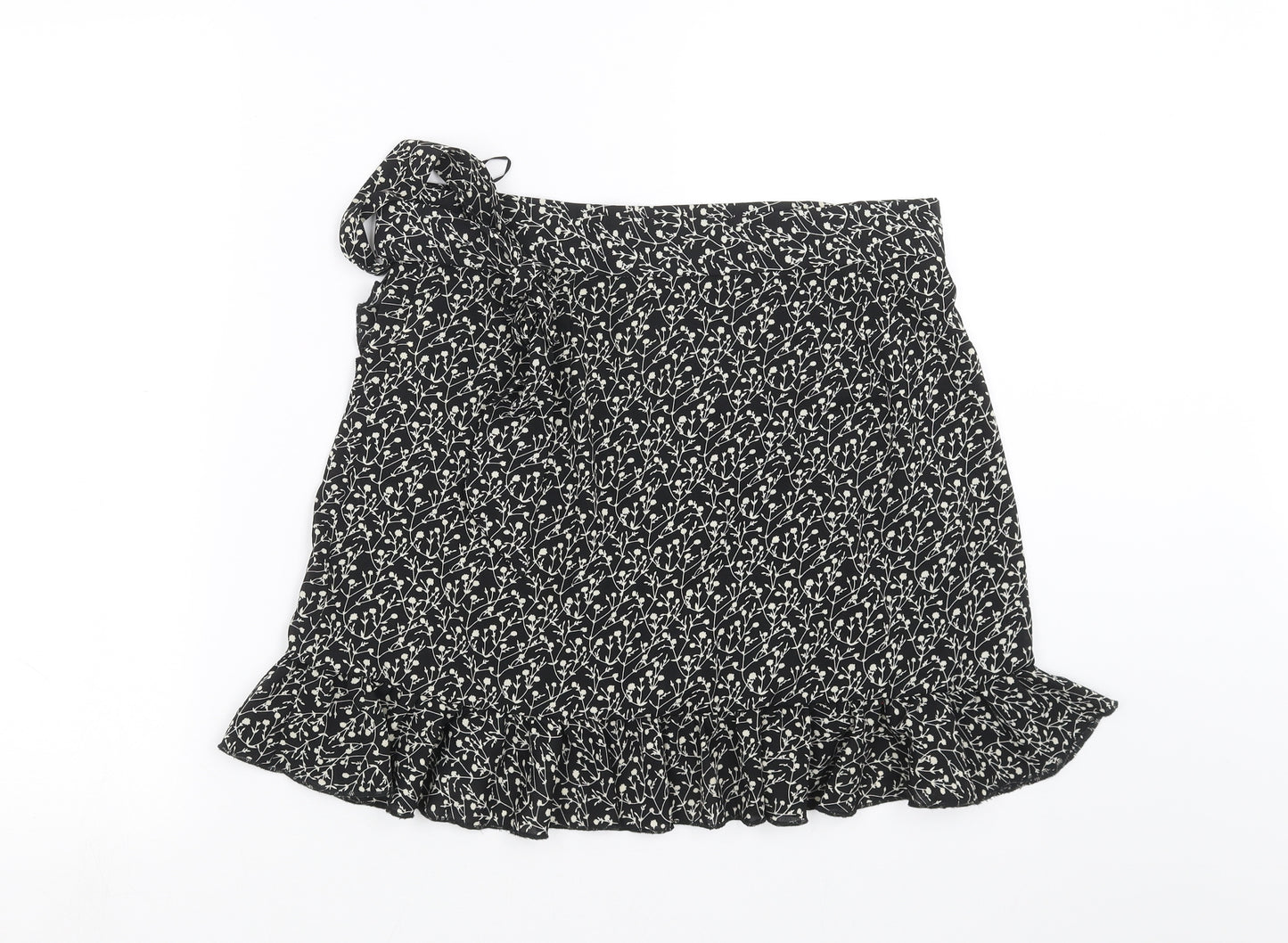 SheIn Womens Black Floral  Wrap Skirt Size L