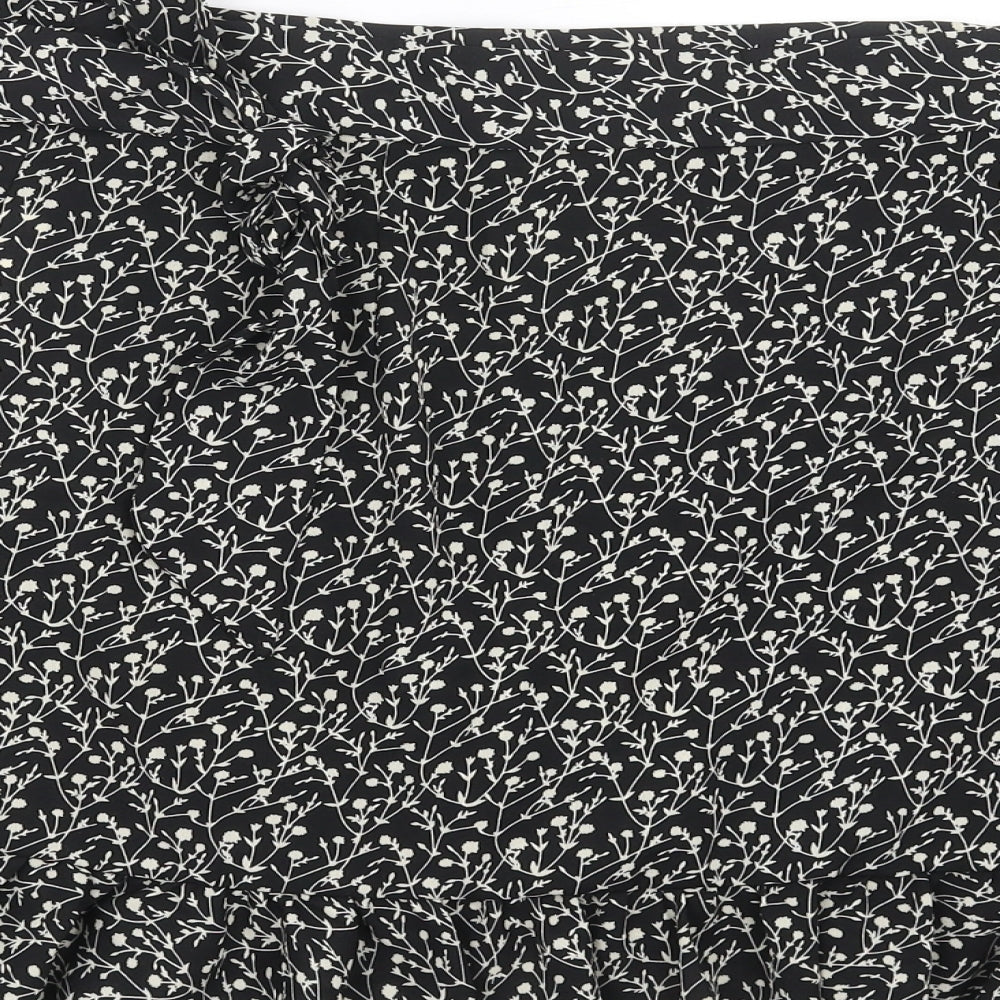 SheIn Womens Black Floral  Wrap Skirt Size L
