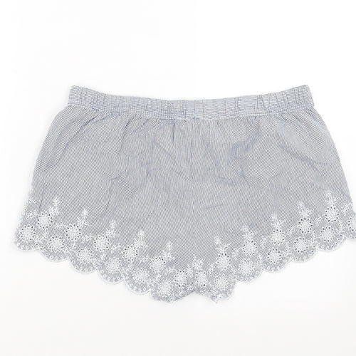 Primark Womens Blue Striped   Sleep Shorts Size L  - crochet detail