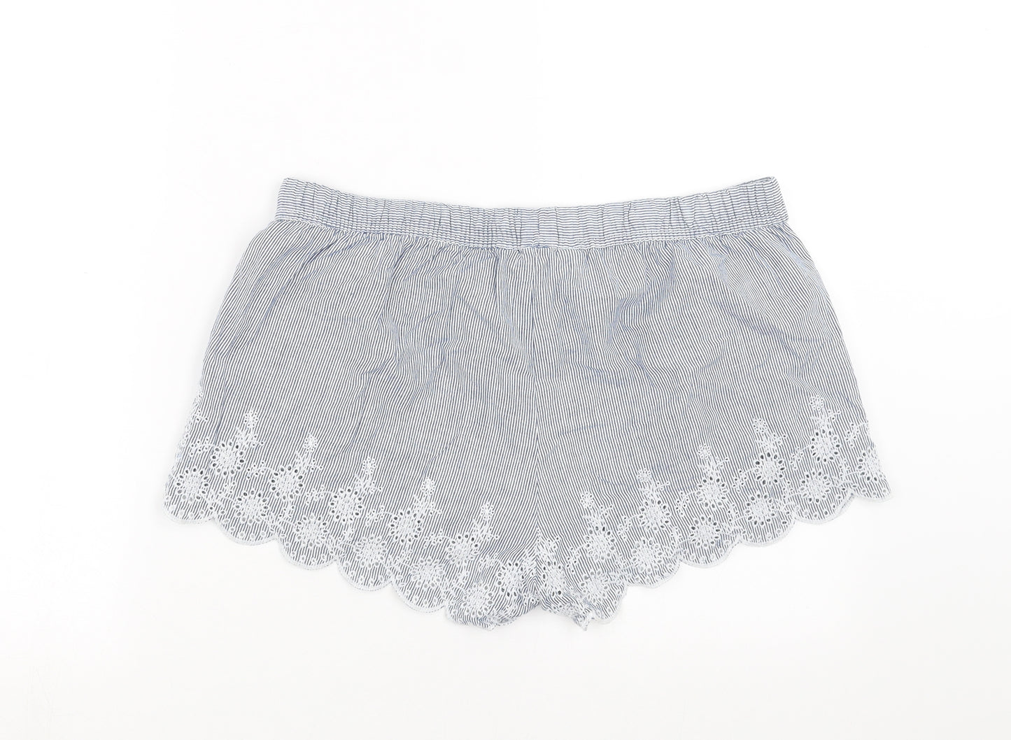 Primark Womens Blue Striped   Sleep Shorts Size L  - crochet detail