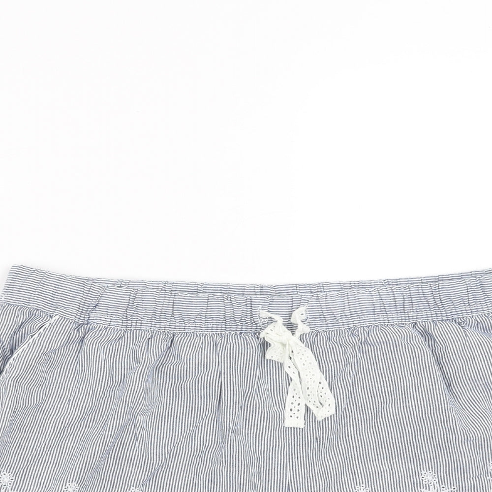 Primark Womens Blue Striped   Sleep Shorts Size L  - crochet detail