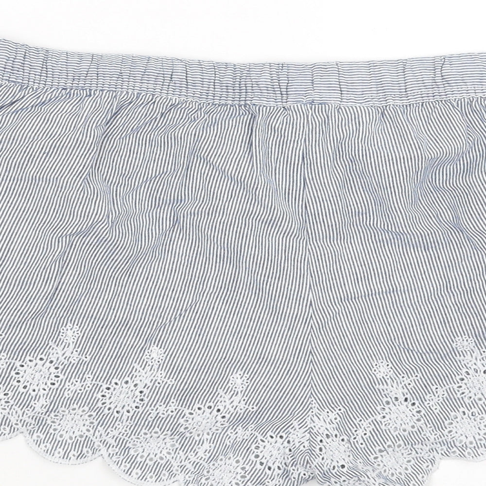 Primark Womens Blue Striped   Sleep Shorts Size L  - crochet detail