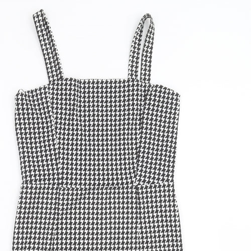 I SAW IT FIRST Womens Black Houndstooth  Pinafore/Dungaree Dress  Size 14