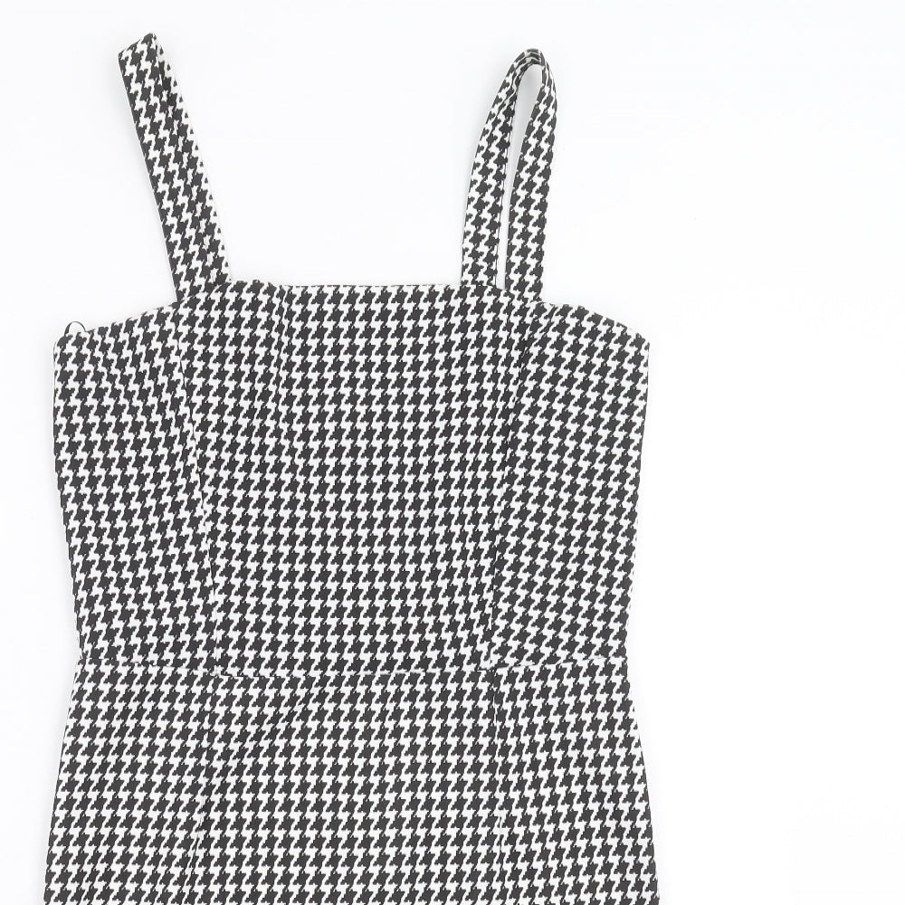 I SAW IT FIRST Womens Black Houndstooth  Pinafore/Dungaree Dress  Size 14