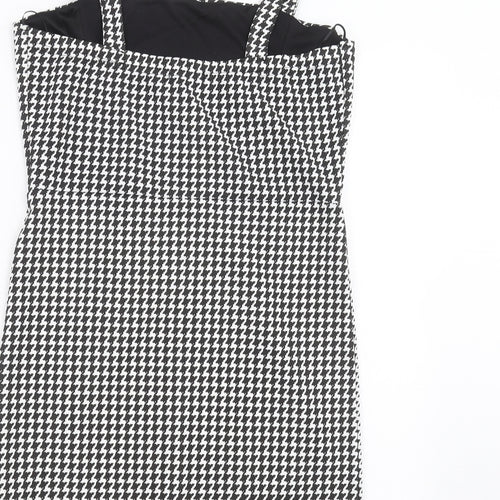 I SAW IT FIRST Womens Black Houndstooth  Pinafore/Dungaree Dress  Size 14