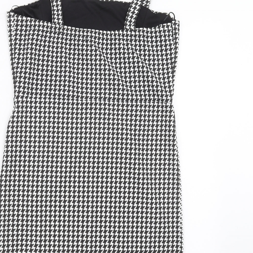 I SAW IT FIRST Womens Black Houndstooth  Pinafore/Dungaree Dress  Size 14