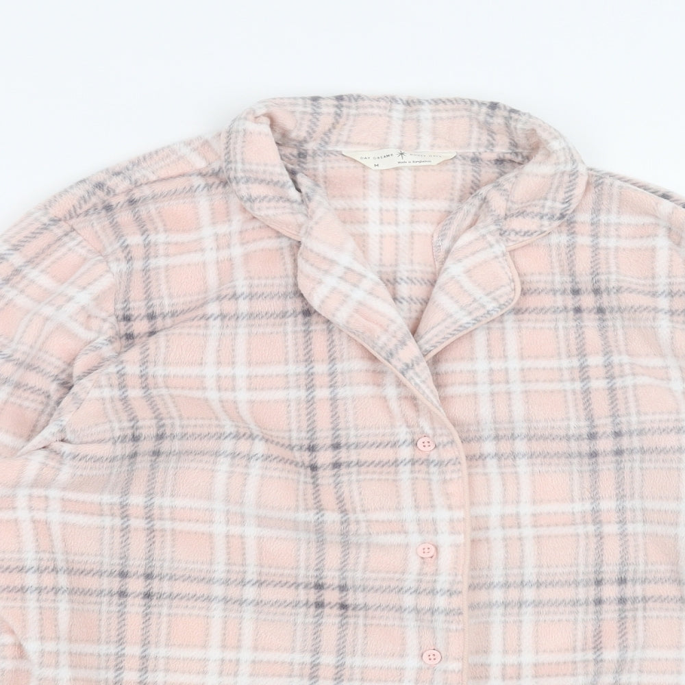 Marks and Spencer Womens Pink Check Fleece Top Pyjama Top Size M