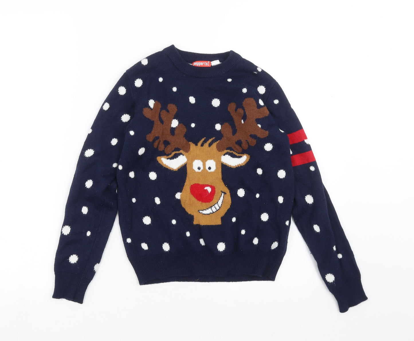 pepperts! Girls Blue  Knit Pullover Jumper Size 8-9 Years  - Christmas