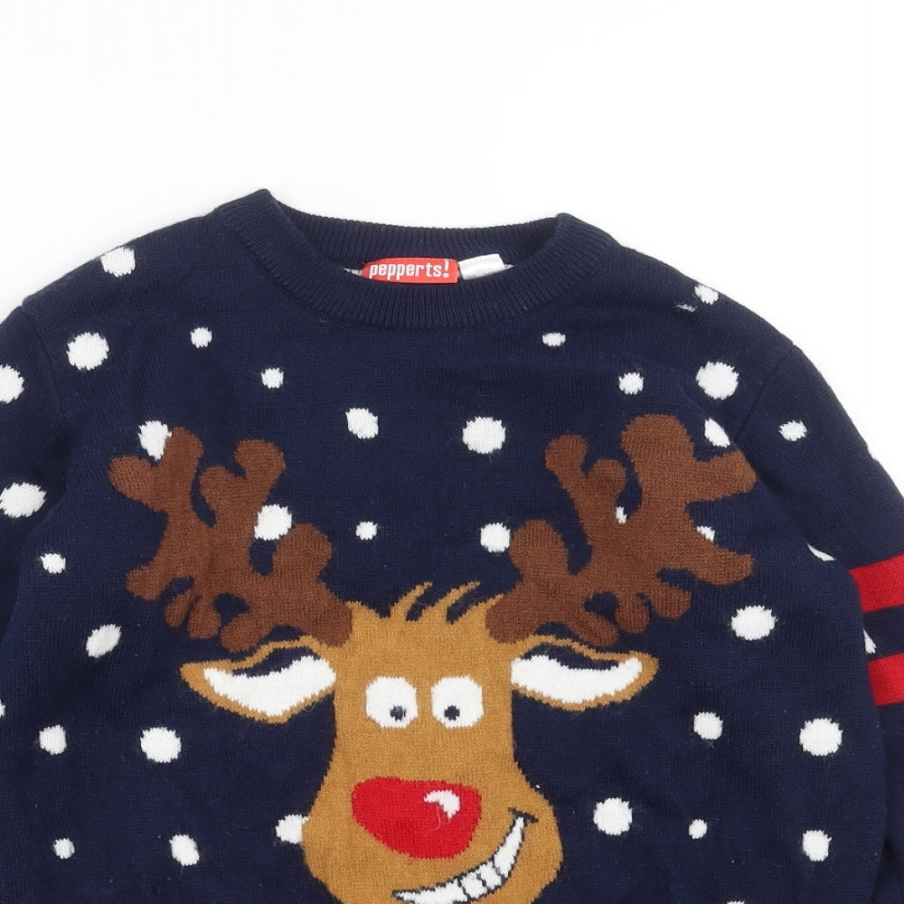 pepperts! Girls Blue  Knit Pullover Jumper Size 8-9 Years  - Christmas