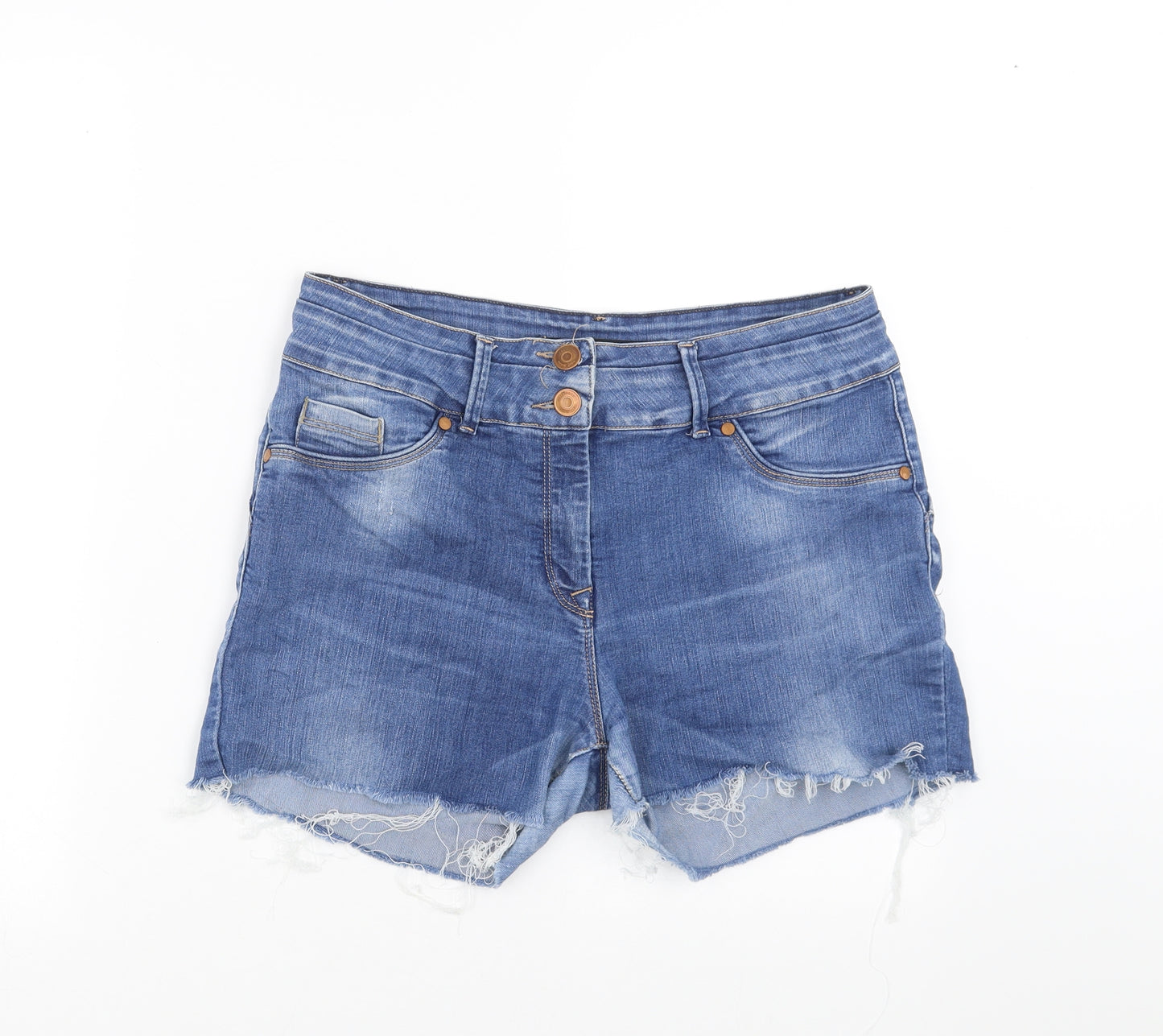 NEXT Womens Blue  Denim Hot Pants Shorts Size 14 - Distressed hem