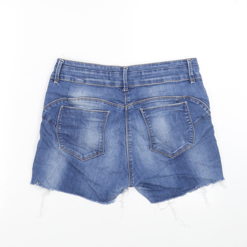 NEXT Womens Blue  Denim Hot Pants Shorts Size 14 - Distressed hem