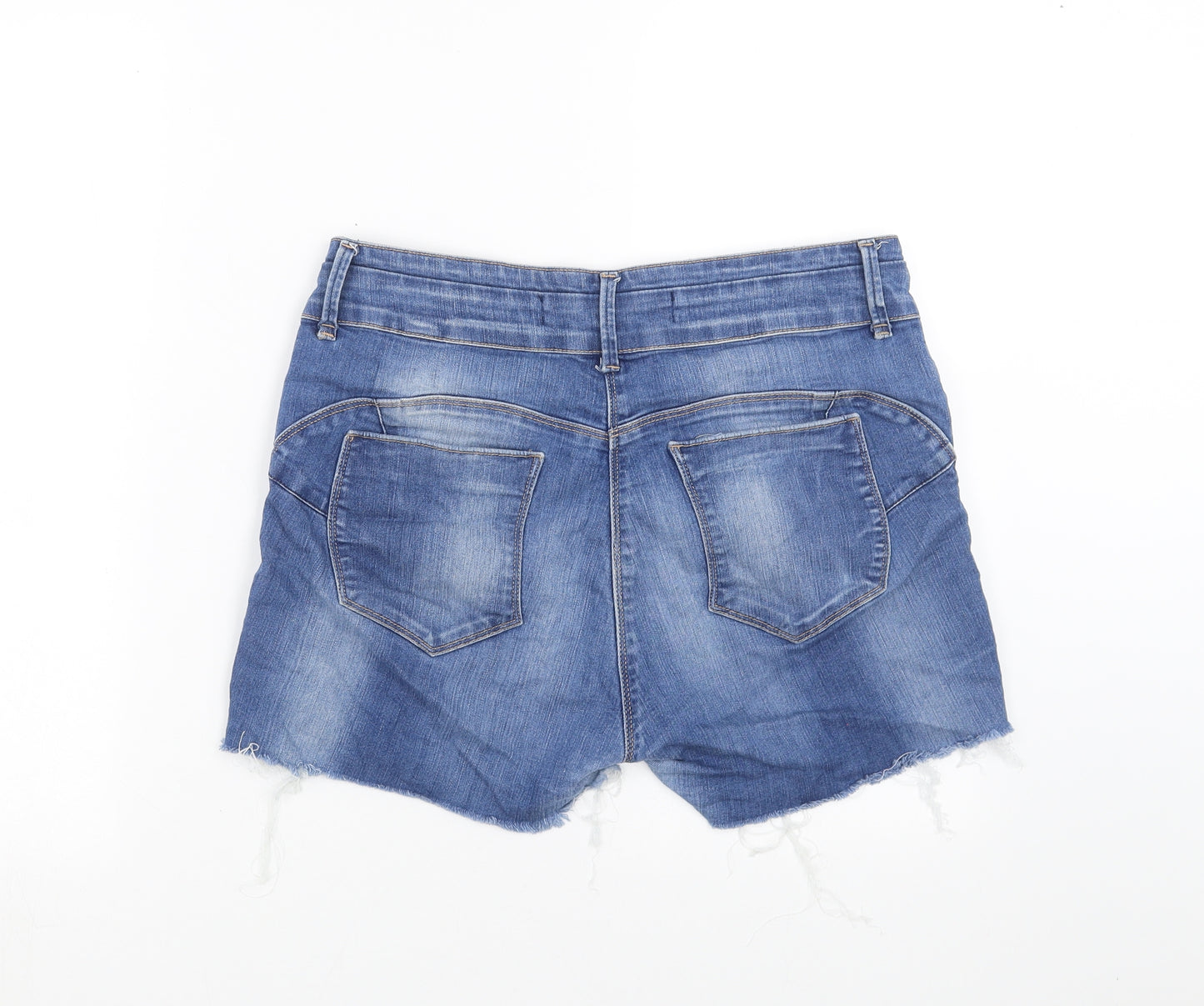 NEXT Womens Blue  Denim Hot Pants Shorts Size 14 - Distressed hem