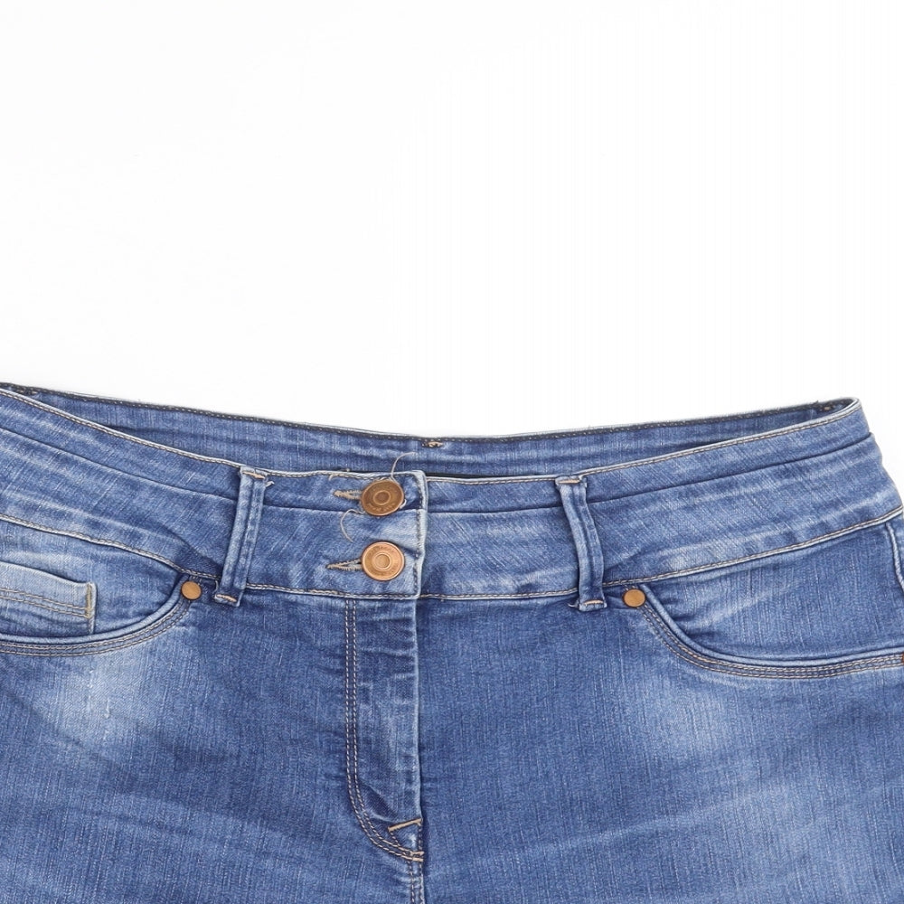 NEXT Womens Blue  Denim Hot Pants Shorts Size 14 - Distressed hem