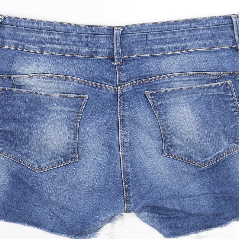 NEXT Womens Blue  Denim Hot Pants Shorts Size 14 - Distressed hem