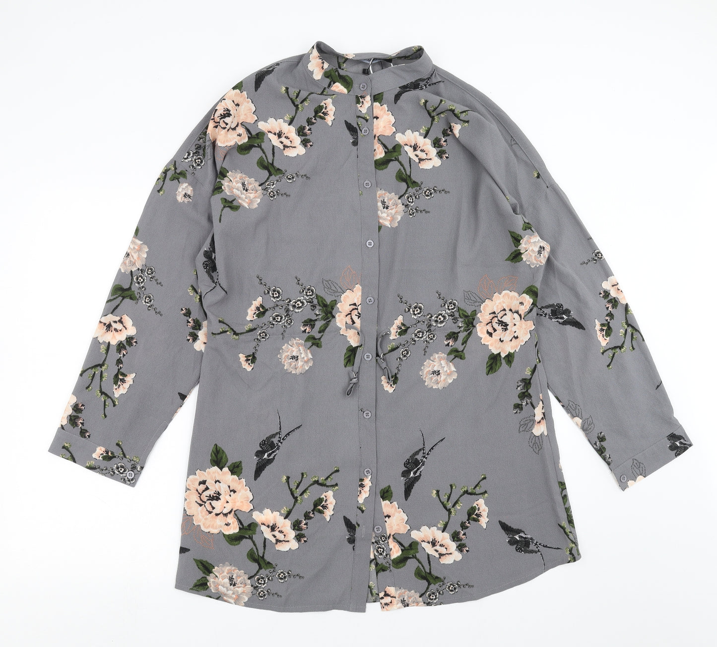 Boohoo Womens Grey Floral  Shirt Dress  Size 14
