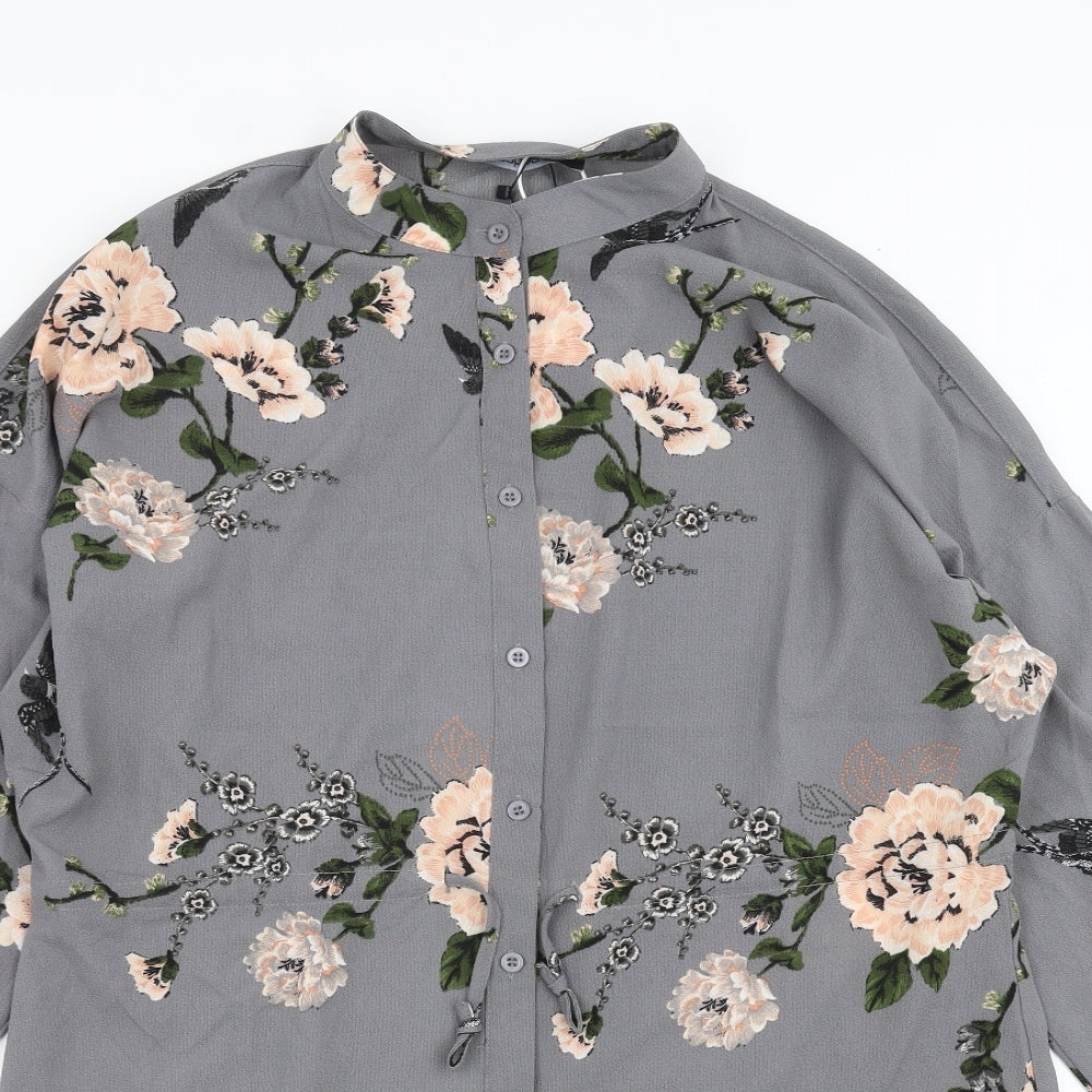 Boohoo Womens Grey Floral  Shirt Dress  Size 14