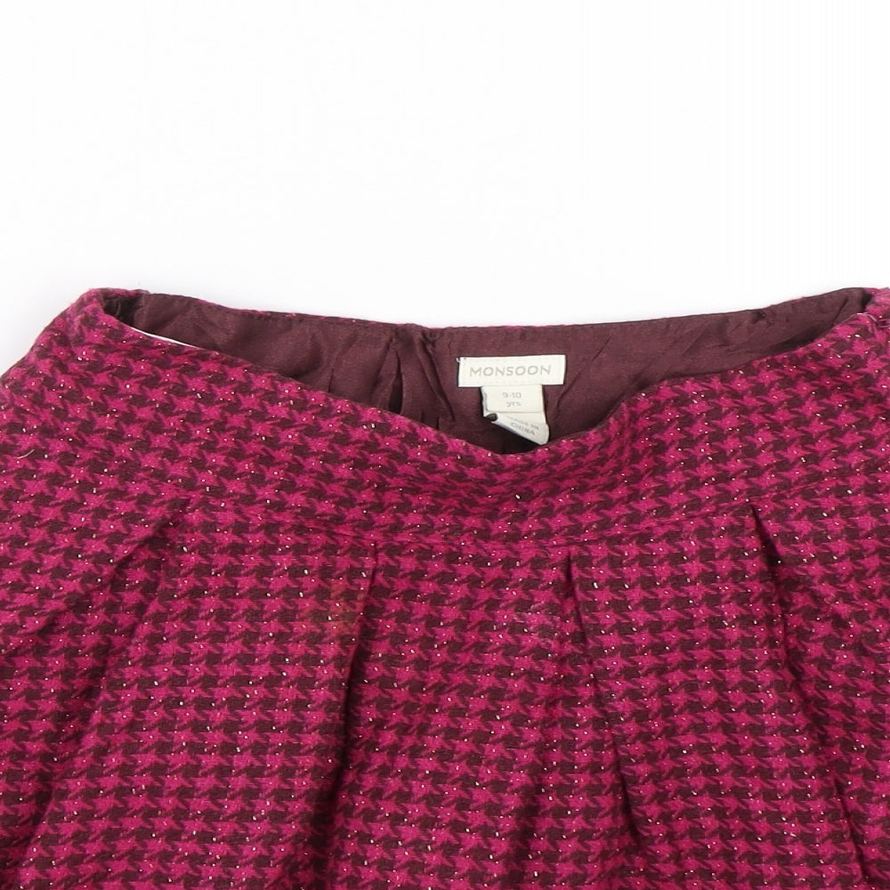Monsoon Girls Pink Houndstooth  Skater Skirt Size 9-10 Years