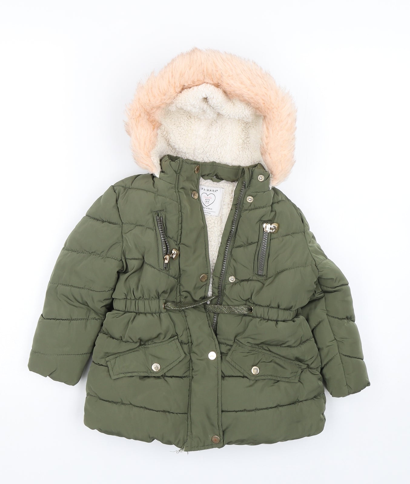 Primark Girls Green   Puffer Jacket Coat Size 2-3 Years