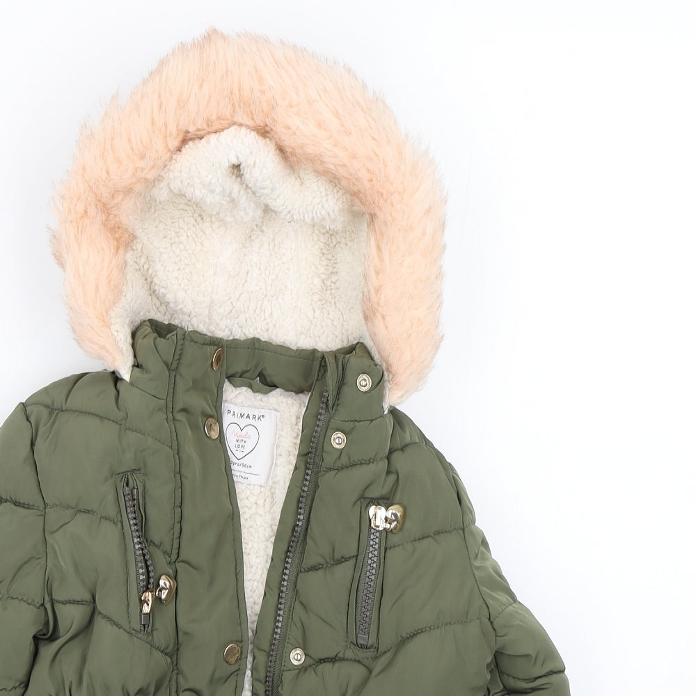 Primark Girls Green   Puffer Jacket Coat Size 2-3 Years