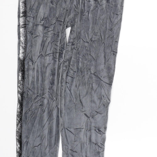 Preworn Womens Grey Striped Velour Sweatpants Trousers Size S L27.5 in