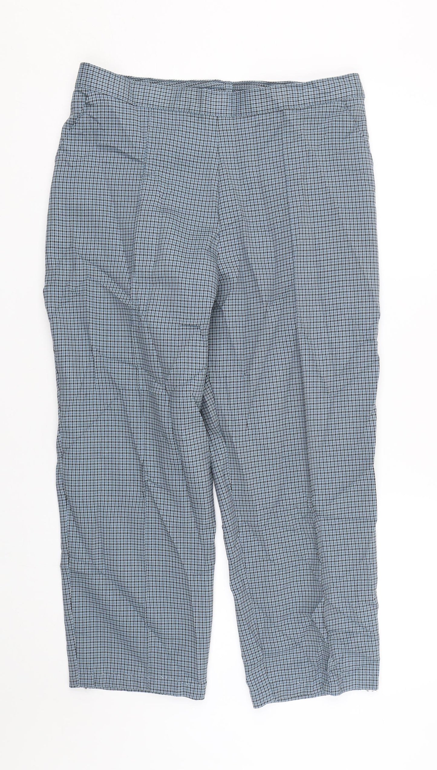 Preworn Womens Blue Houndstooth  Cropped Trousers Size 14 L23.5 in