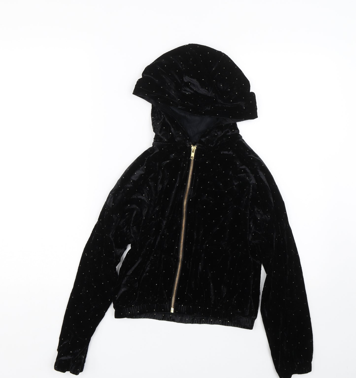 NEXT Girls Black Polka Dot Velour Full Zip Hoodie Size 11 Years