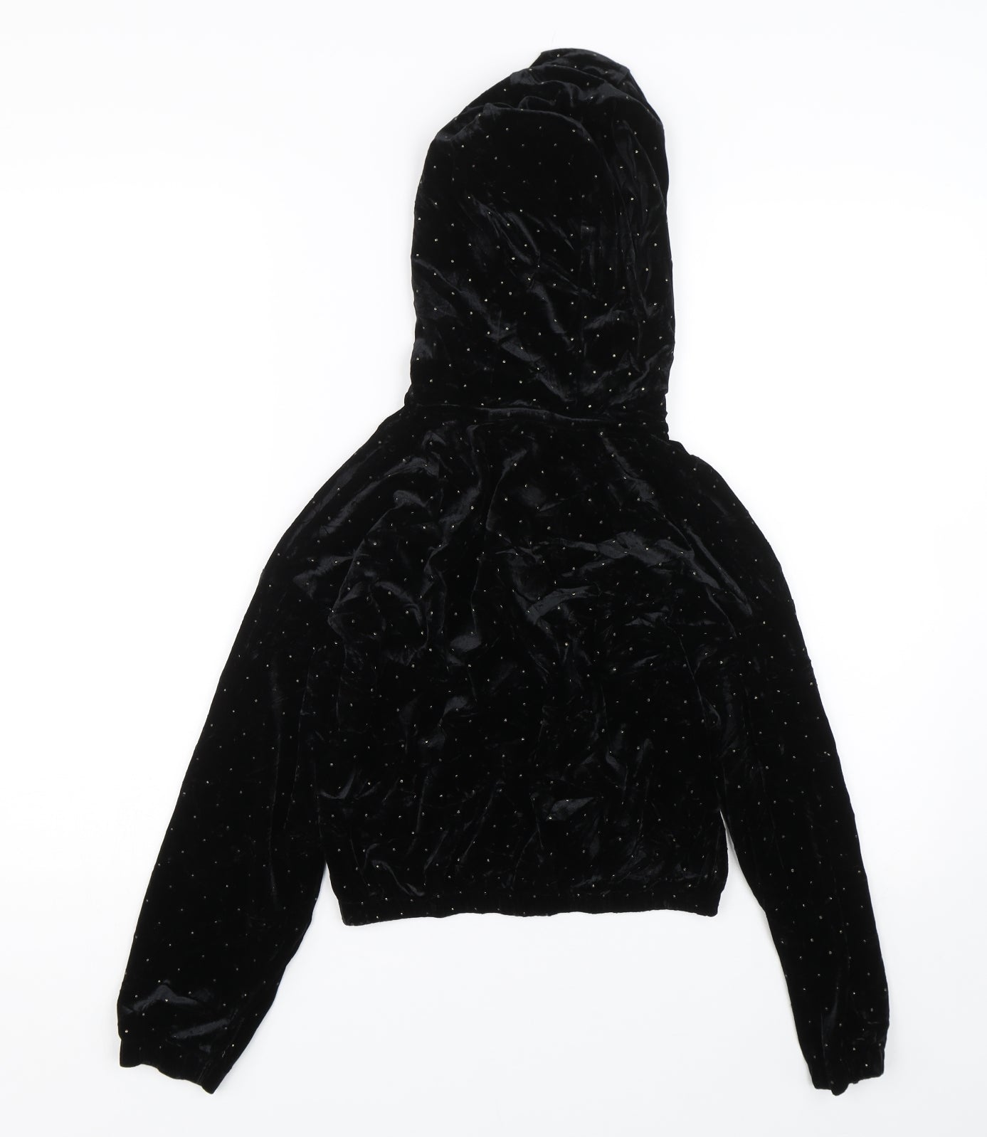 NEXT Girls Black Polka Dot Velour Full Zip Hoodie Size 11 Years