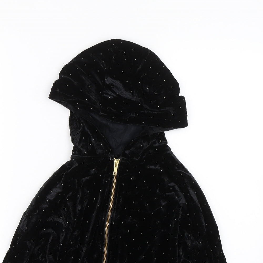 NEXT Girls Black Polka Dot Velour Full Zip Hoodie Size 11 Years