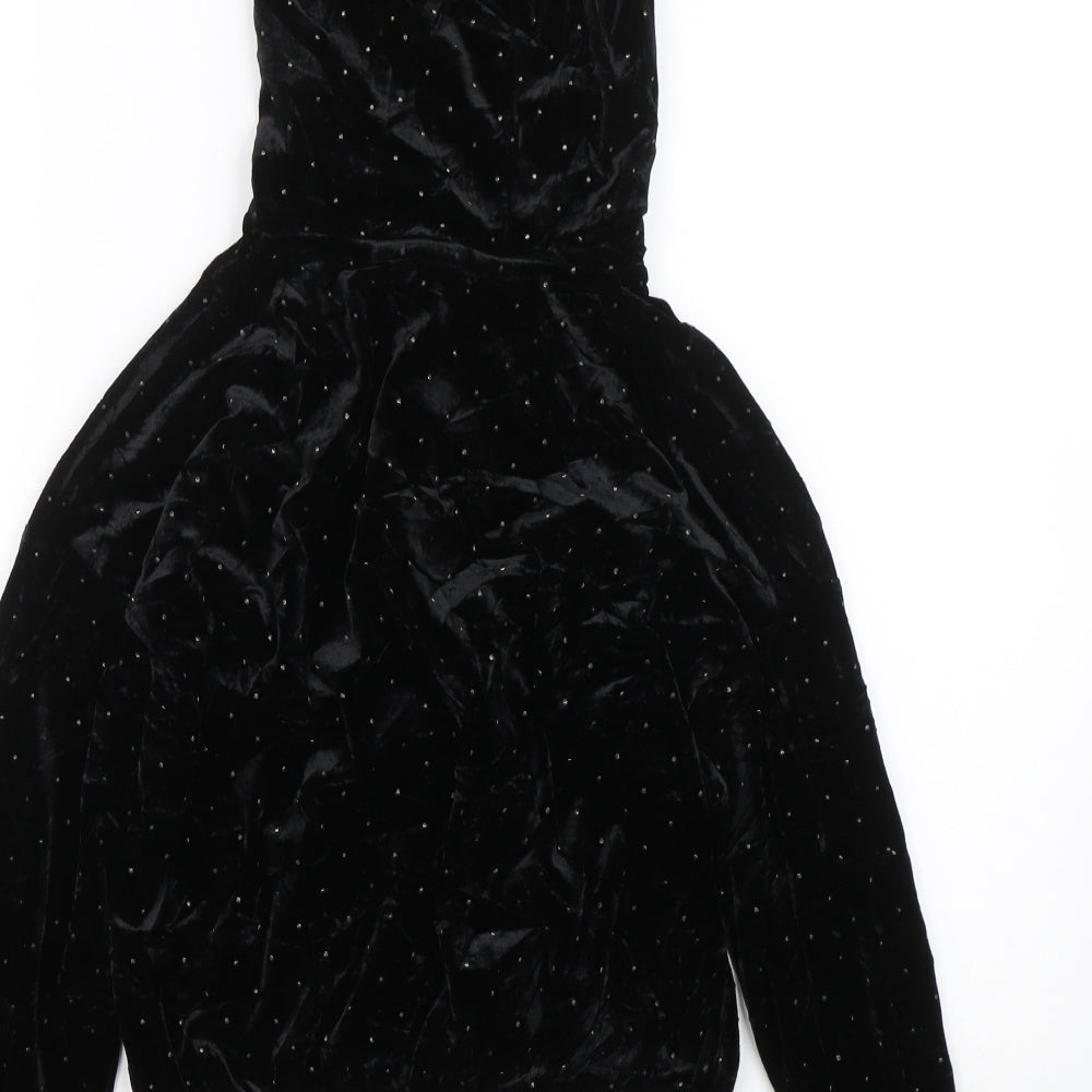 NEXT Girls Black Polka Dot Velour Full Zip Hoodie Size 11 Years