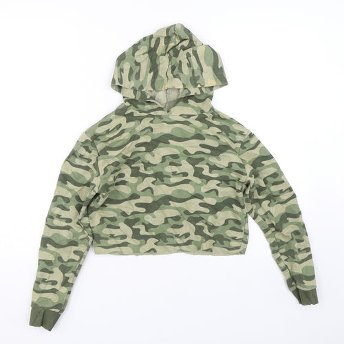 Matalan Girls Green Camouflage  Pullover Hoodie Size 10 Years  - Cropped