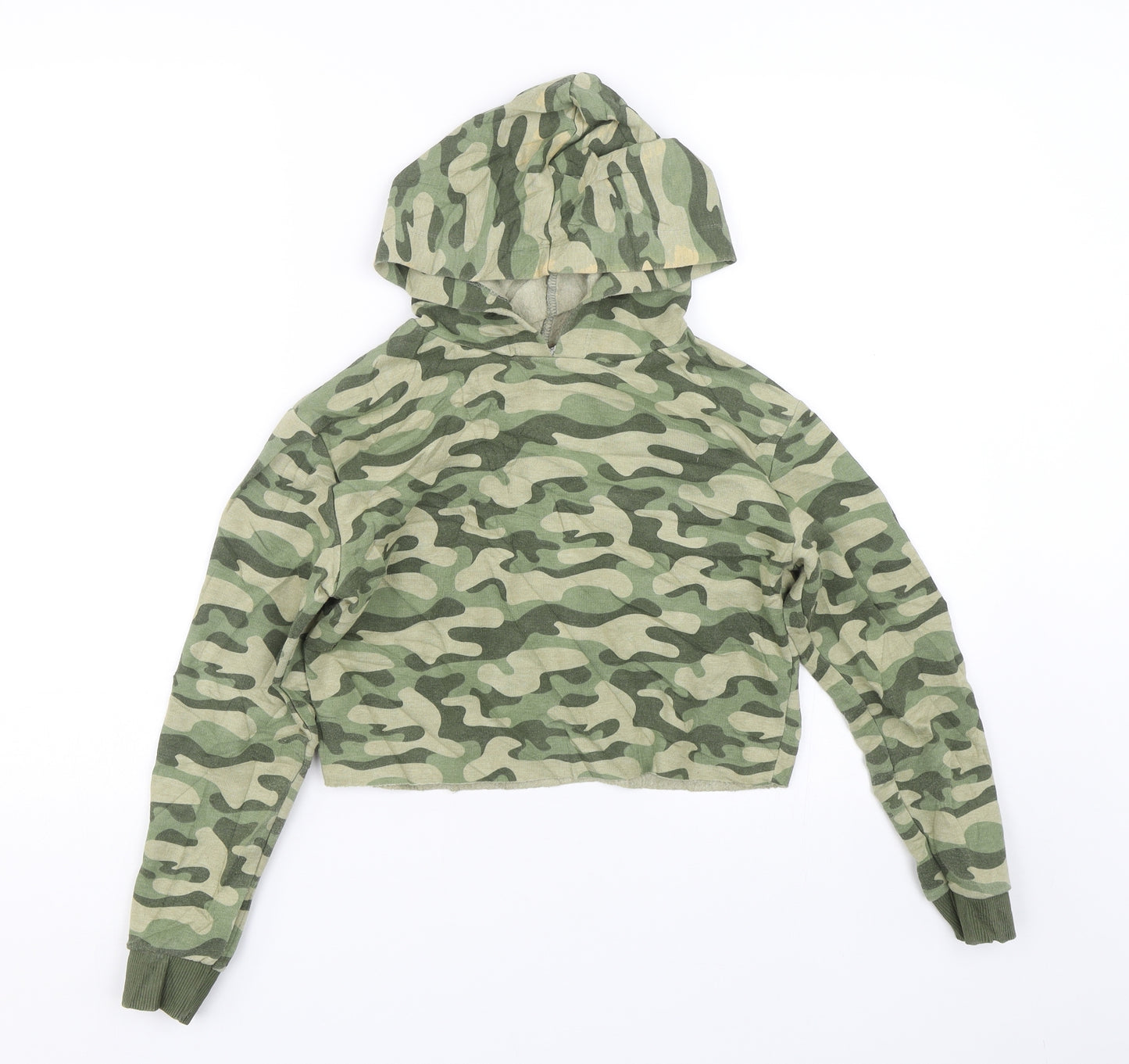Matalan Girls Green Camouflage  Pullover Hoodie Size 10 Years  - Cropped