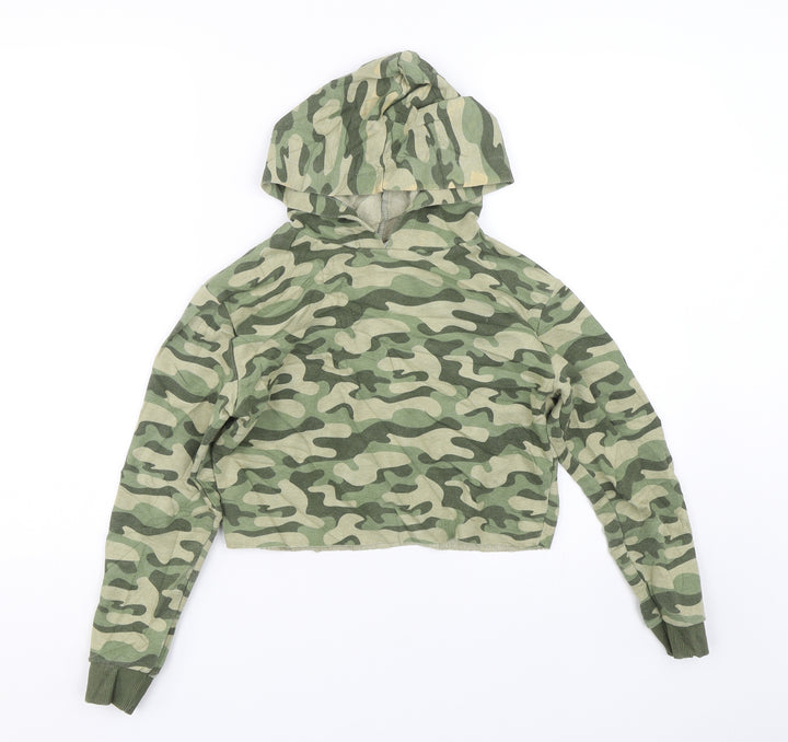 Matalan Girls Green Camouflage  Pullover Hoodie Size 10 Years  - Cropped