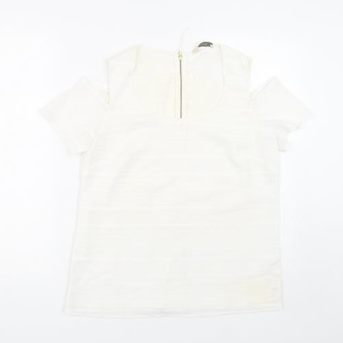 Oasis Womens White Striped  Basic T-Shirt Size 12