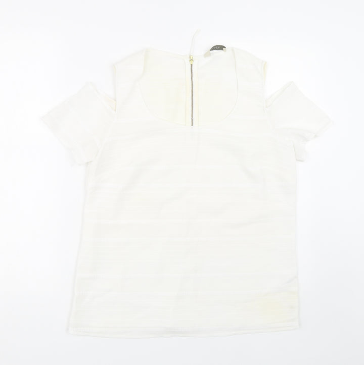 Oasis Womens White Striped Basic T-Shirt Size 12