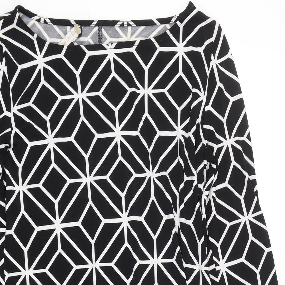 Principles Womens Black Geometric  Basic T-Shirt Size 12