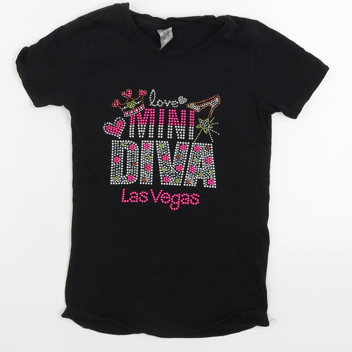 Cotton Heritage  Girls Black   Basic T-Shirt Size S