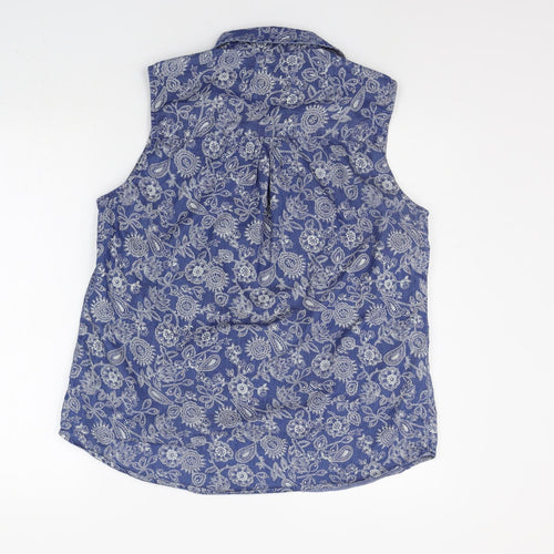 M&Co Womens Blue Floral  Basic Button-Up Size 14