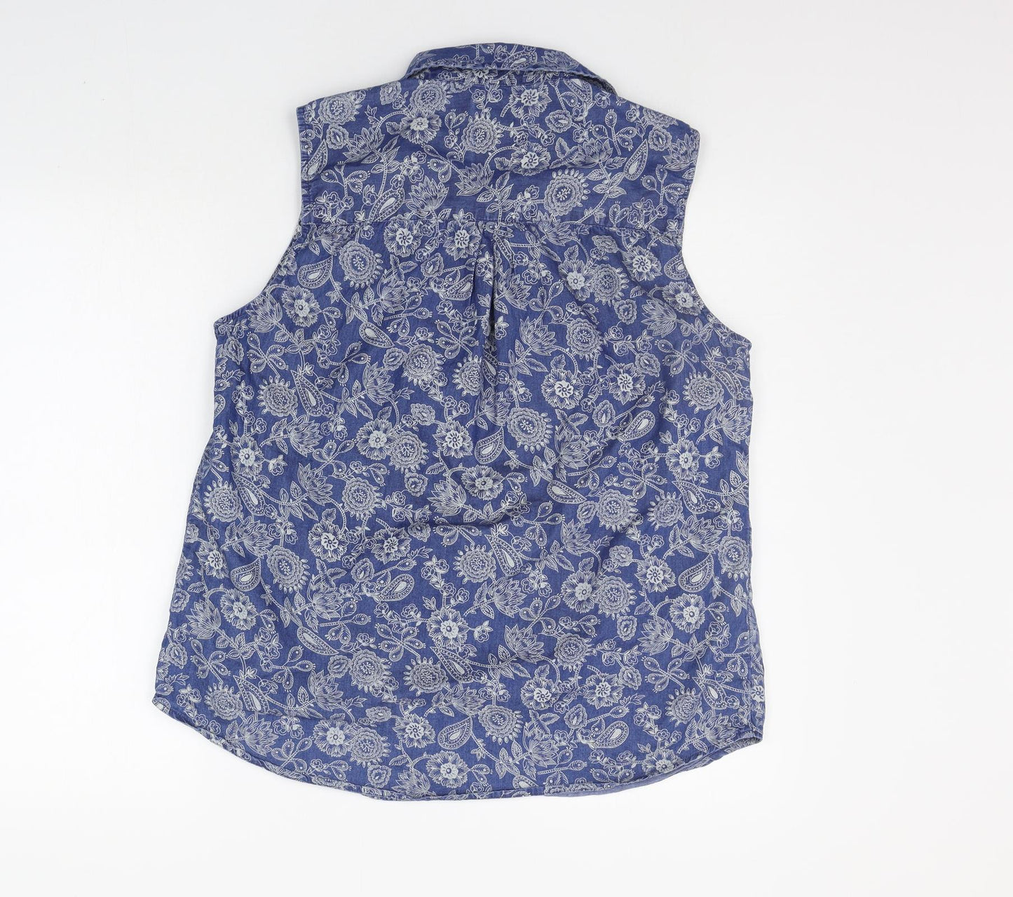 M&Co Womens Blue Floral  Basic Button-Up Size 14